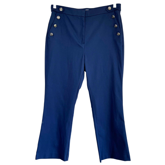 Loft Womens Curvy Straight Leg Sailor Pants Navy Blue Size 12 Nautical Coastal - Picture 1 of 9